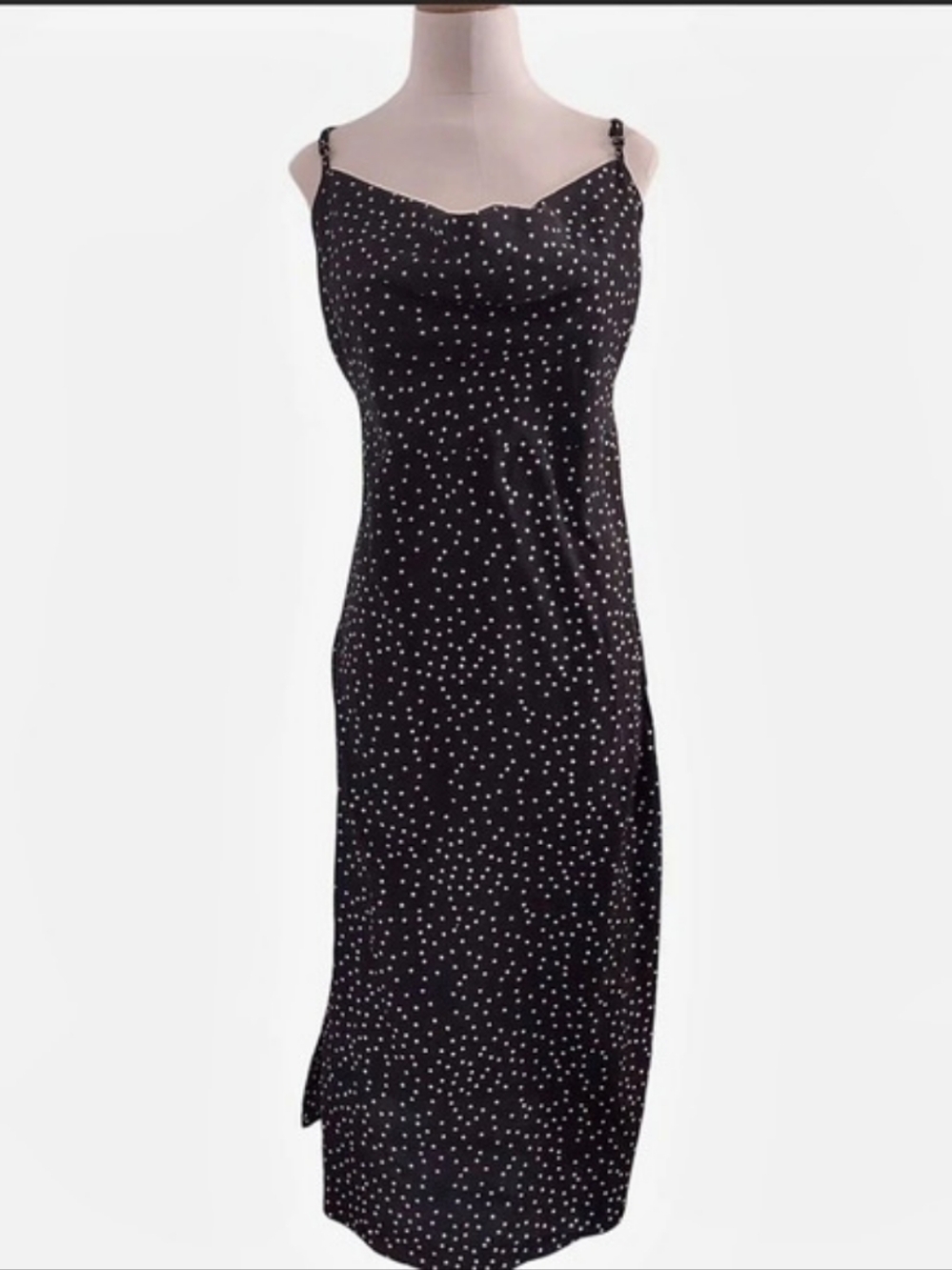 Missguided Polka Dot Cowl Neck Cami Slip Midi Dress Black & White Size 6